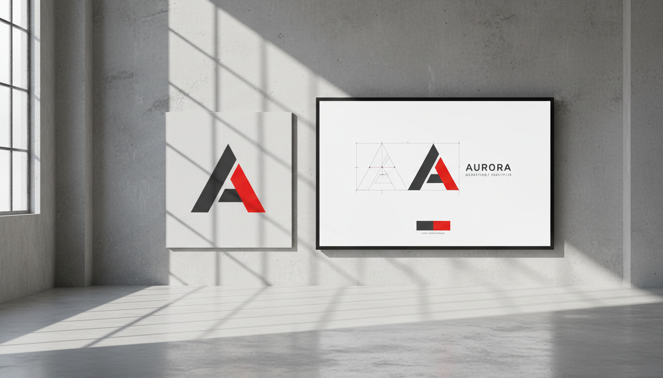 Logo marks displayed on a wall and digital screen