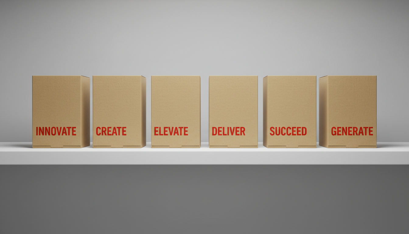 Cardboard boxes printed with brand evolution words