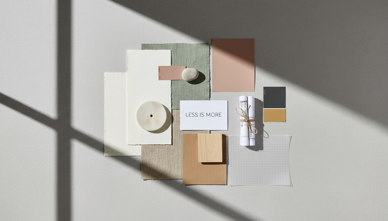Mood board with paper samples, color chips, and shapes