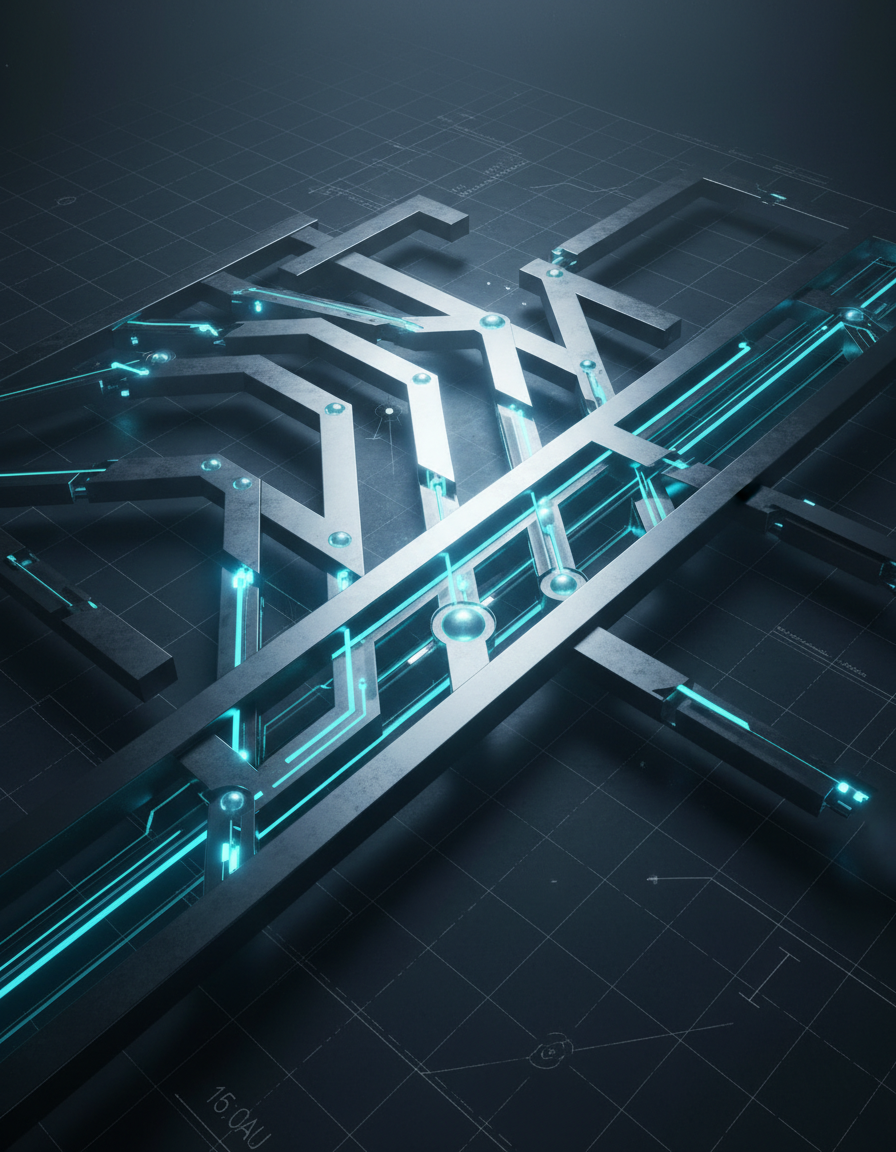 Neon circuit board pathways representing data flow