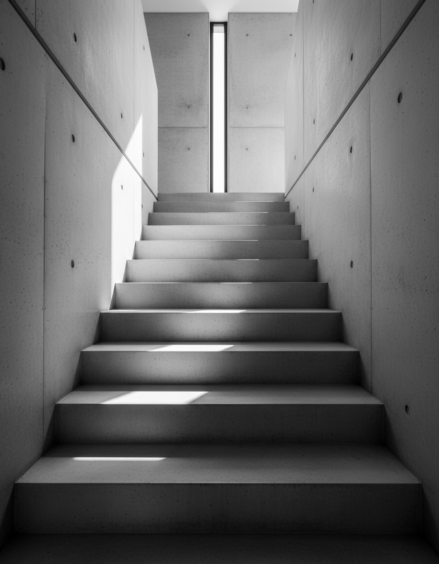 Concrete stairs leading upward toward light