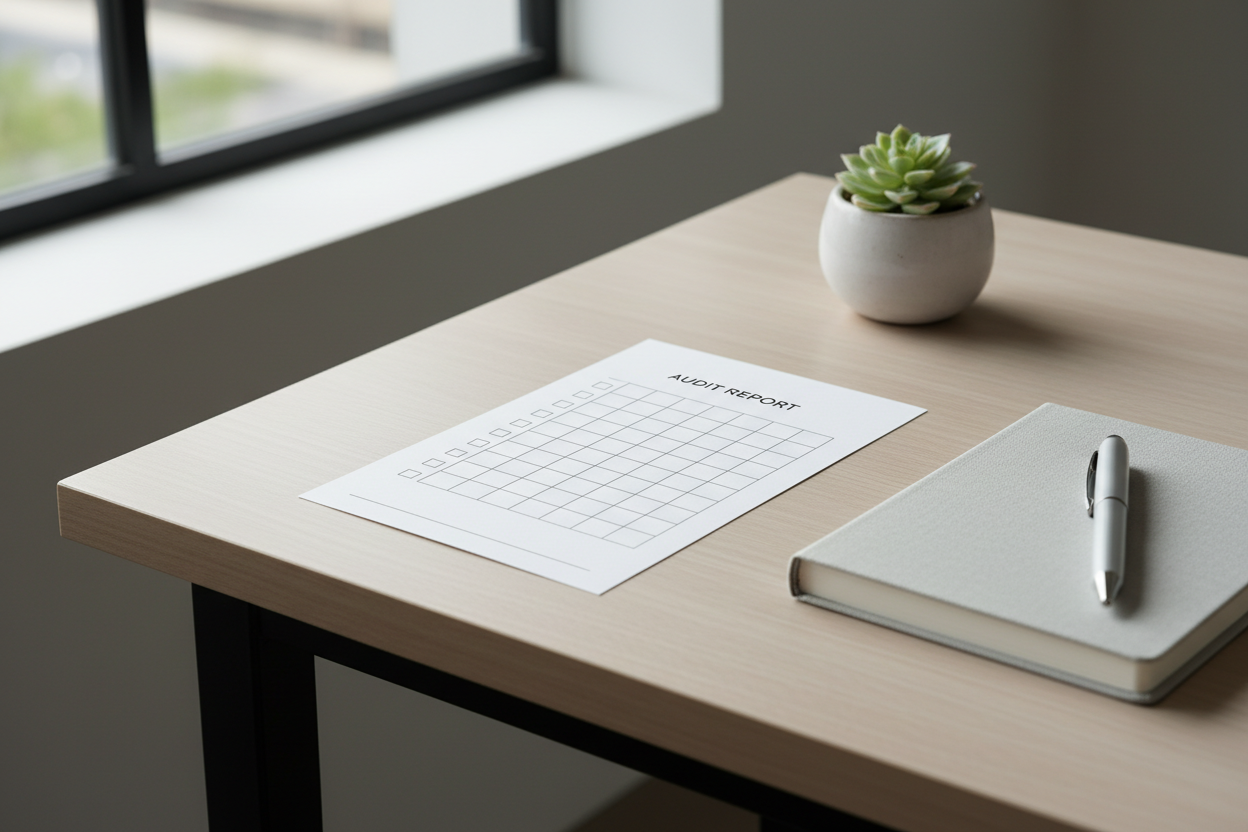 Document and pen on a desk for an SEO audit